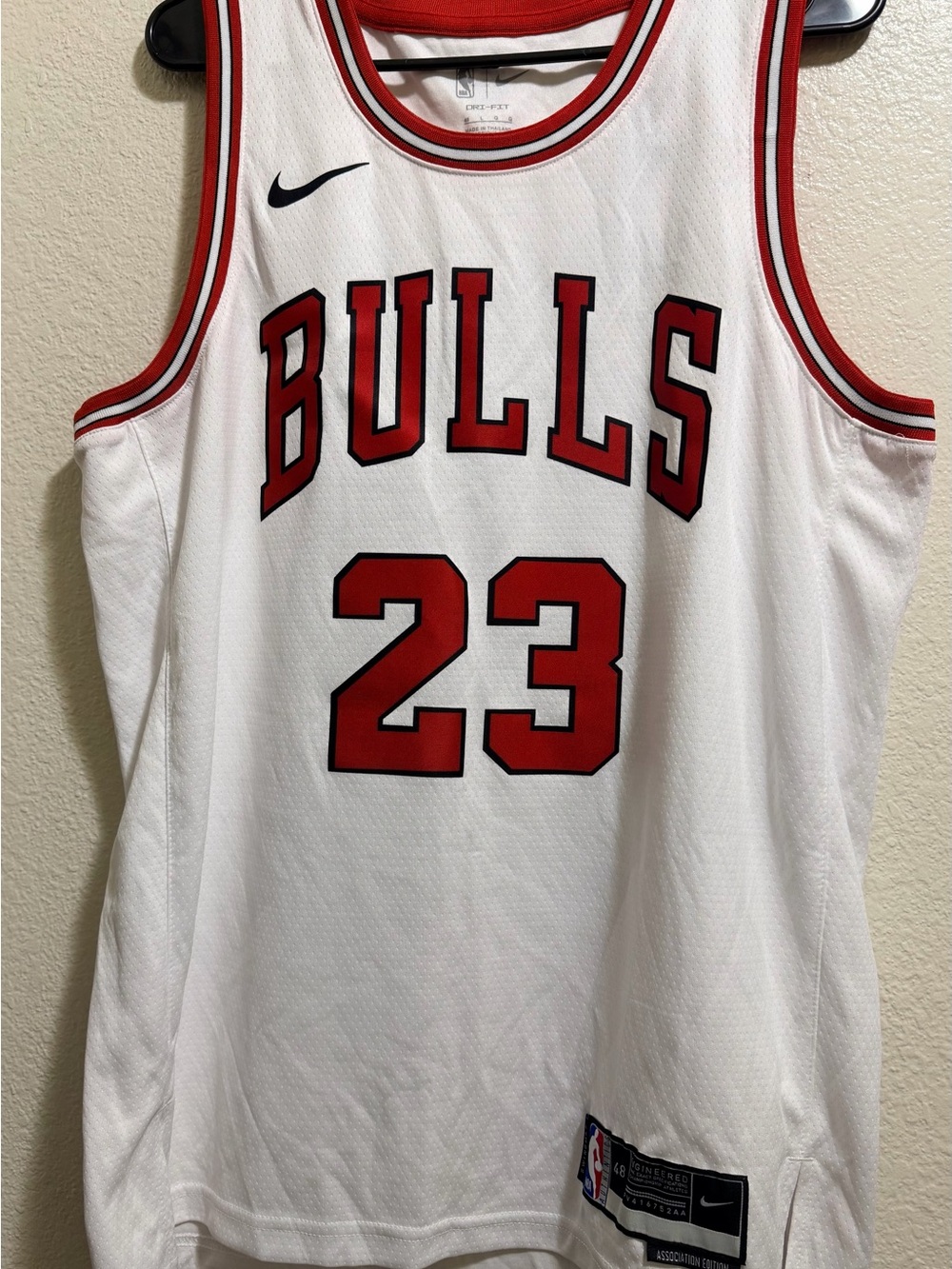 Nike White & Red Bulls #23 Basketball Jersey